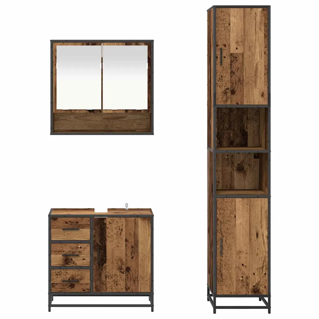 Set di mobili per il bagno con cassetto 3 pcs Legno vecchio 3402548