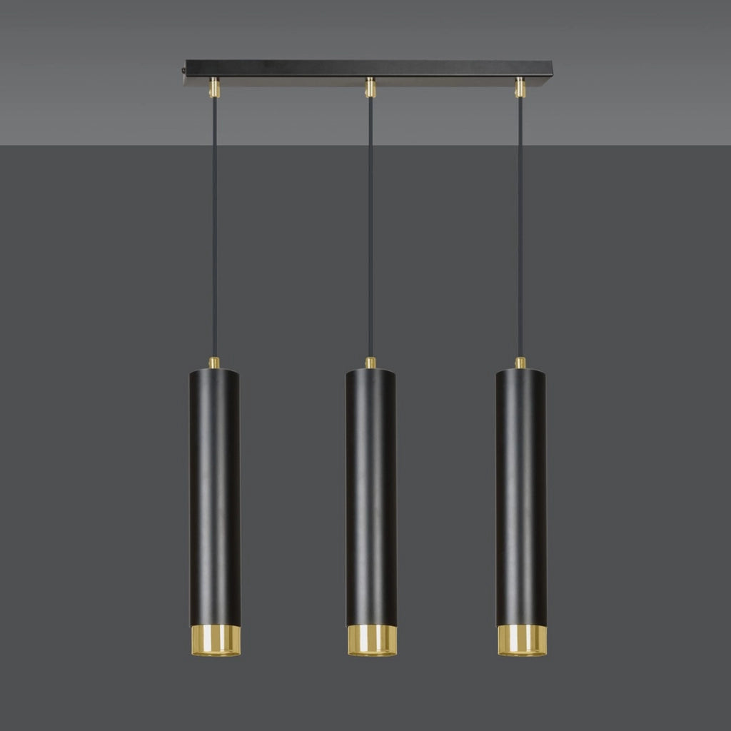 Lampada a sospensione KIBO in acciaio nero opaco e oro
