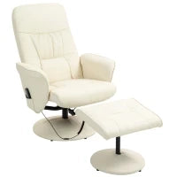 Poltrona massaggiante con poggiapiedi, Sedia ergonomica con 10 punti vibrazione, Ecopelle, 76 x 81 x 105 cm, Bianco crema