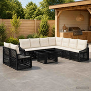 Set Divano da Giardino 10 pz Nero e Bianco Crema polyrattan 3437269