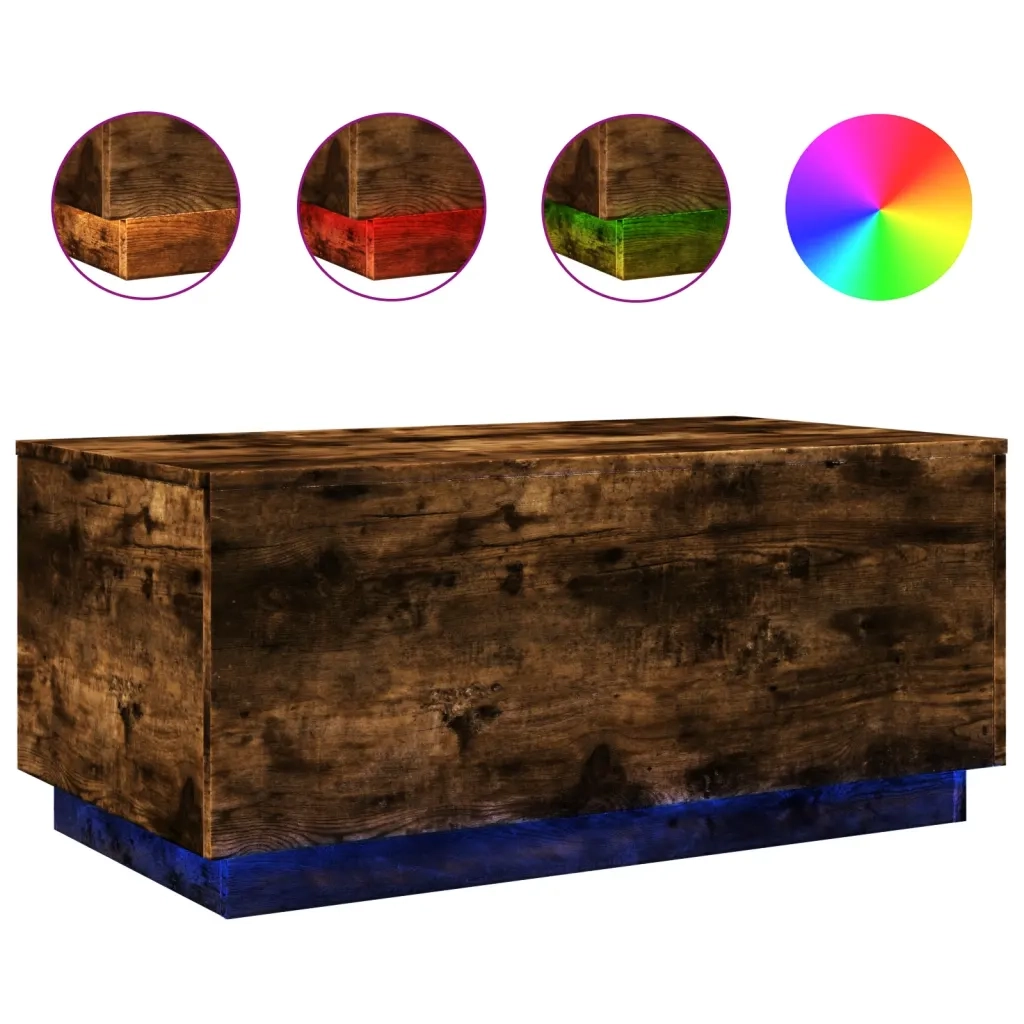 Tavolino da Soggiorno con Luci LED Rovere Fumo 90x50x40 cmcod mxl 113317