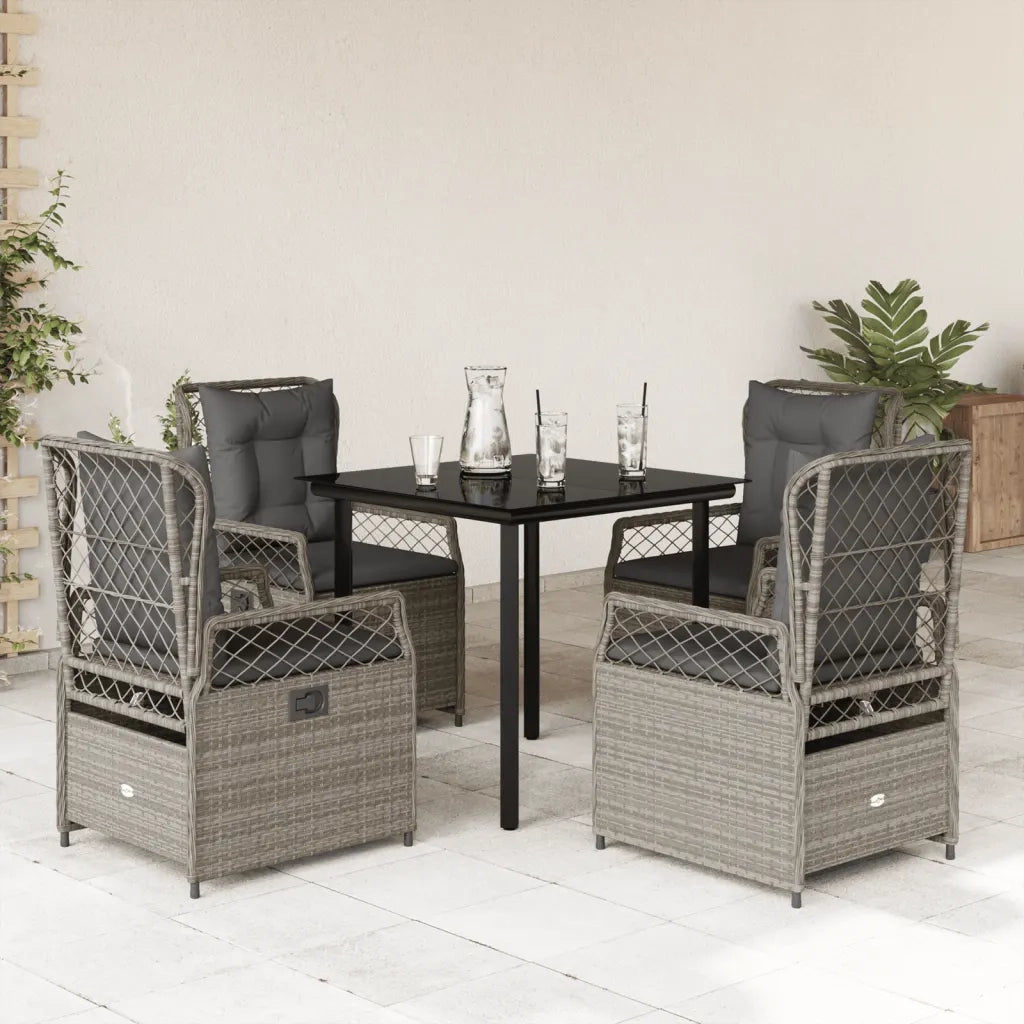 Set Pranzo da Giardino 5pz con Cuscini Grigio Chiaro Polyrattan 3263035
