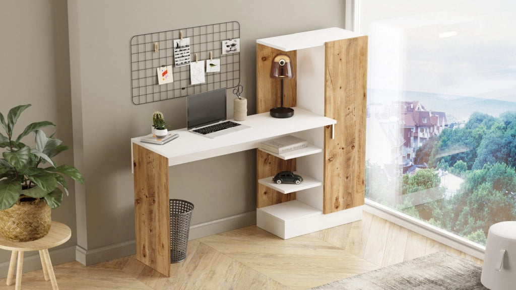 Scrivania in legno "CT2" - 152 x 40 x 120 cm - Pino atlantico bianco