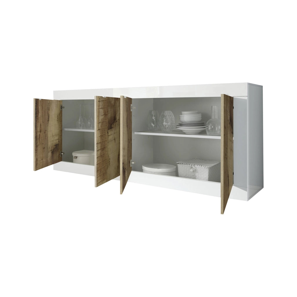 Madia Poli, Credenza 2 Ripiani, 207x43x86h cm Bianco Lucido