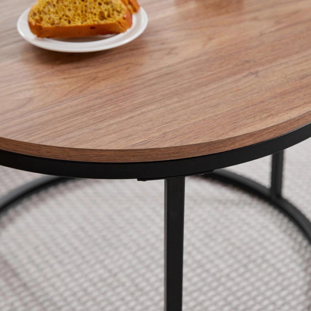 GrandCA HOME Set di 2 Tavolini Impilabili Tavolini Sovrapponibili con Gambe in Metallo, Tavolini da Caffè per Soggiorno, Marrone Scuro