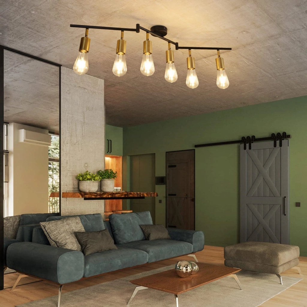 ZMH Faretto da soffitto dorati 6 luci E27 retro rotanti metallo max 25W per camera letto senza lampadina