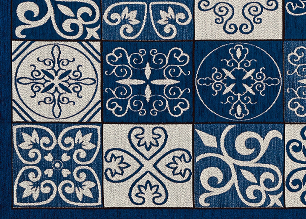 Tappeto Passatoia Runner Cucina Antiscivolo Lavabile Disegno Maiolica Suardi - 55x190 - Blu