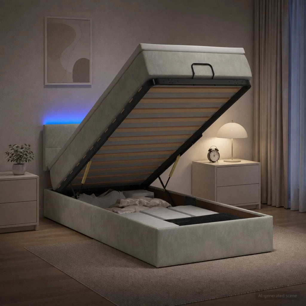 Letto Ottomano con Materasso e LED Grigio Chiaro 80 x 200 cm 3457101
