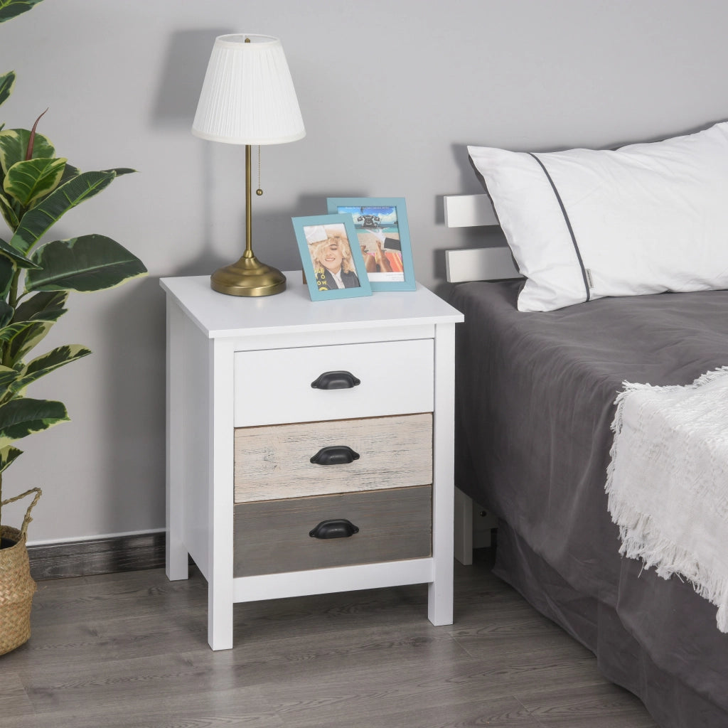 Comodino con 3 Cassetti ¨C Zephmum ¨C Bianco 50x38x65 cm