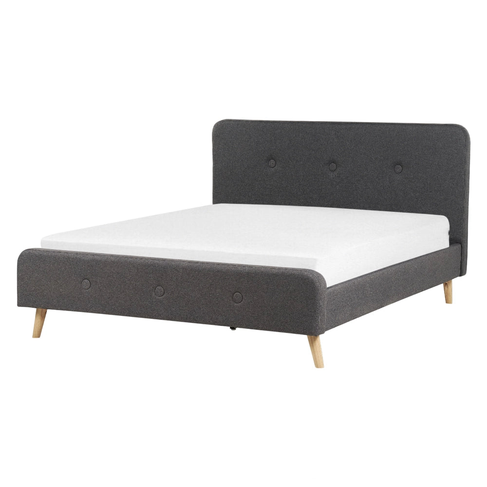 Letto a doghe Tessuto in poliestere grigio scuro Gambe in legno imbottite 160 x 200 cm Design moderno