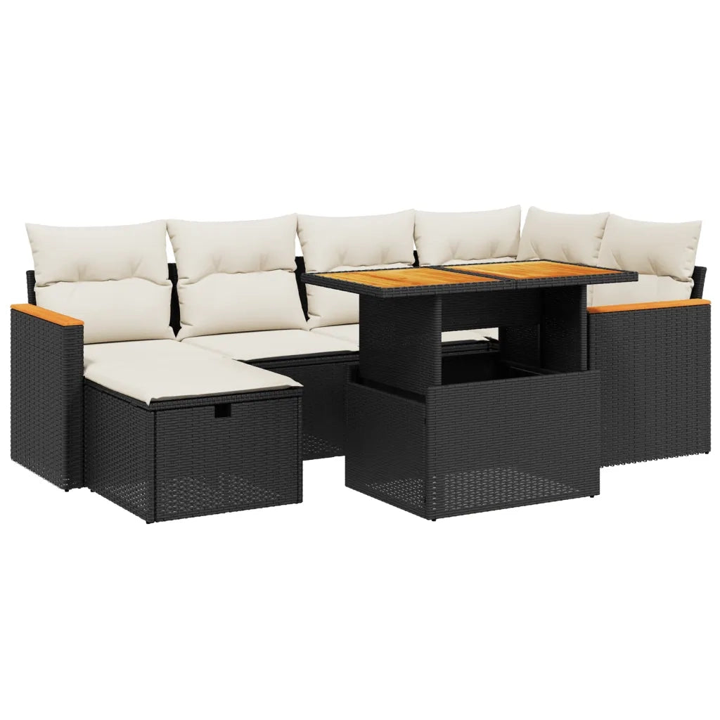 Set Divani da Giardino con Cuscini 7pz Nero Polyrattan 3276038