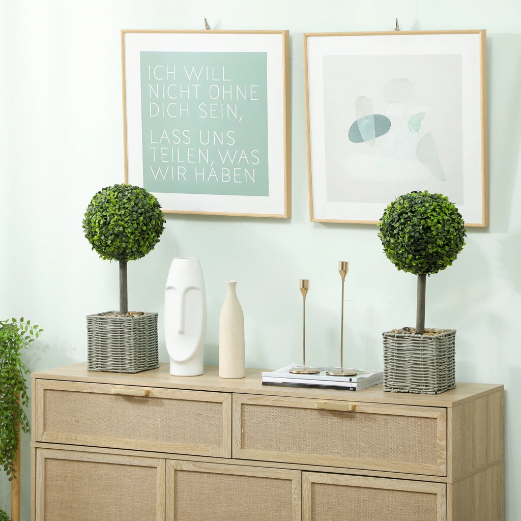 Pianta artificiale decorativa ¨C zephmum ¨C Boule di bosso 50 cm con vaso e ghiaia, verde