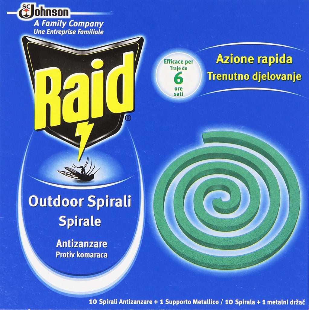10 CONFEZIONI RAID SPIRALI ANTIZANZARE DA 10 PZ CIASCUNA