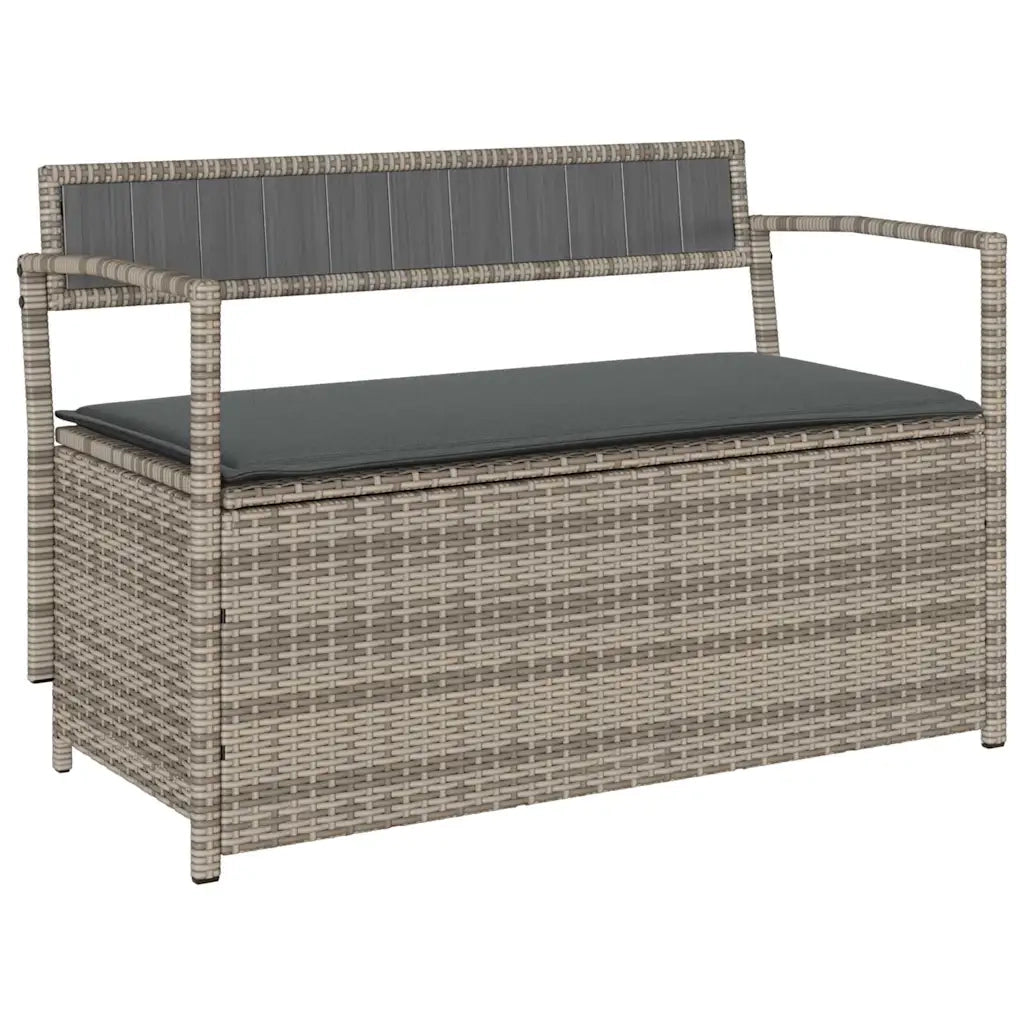 Panca Portaoggetti da Giardino con Cuscino Grigio in Polyrattan