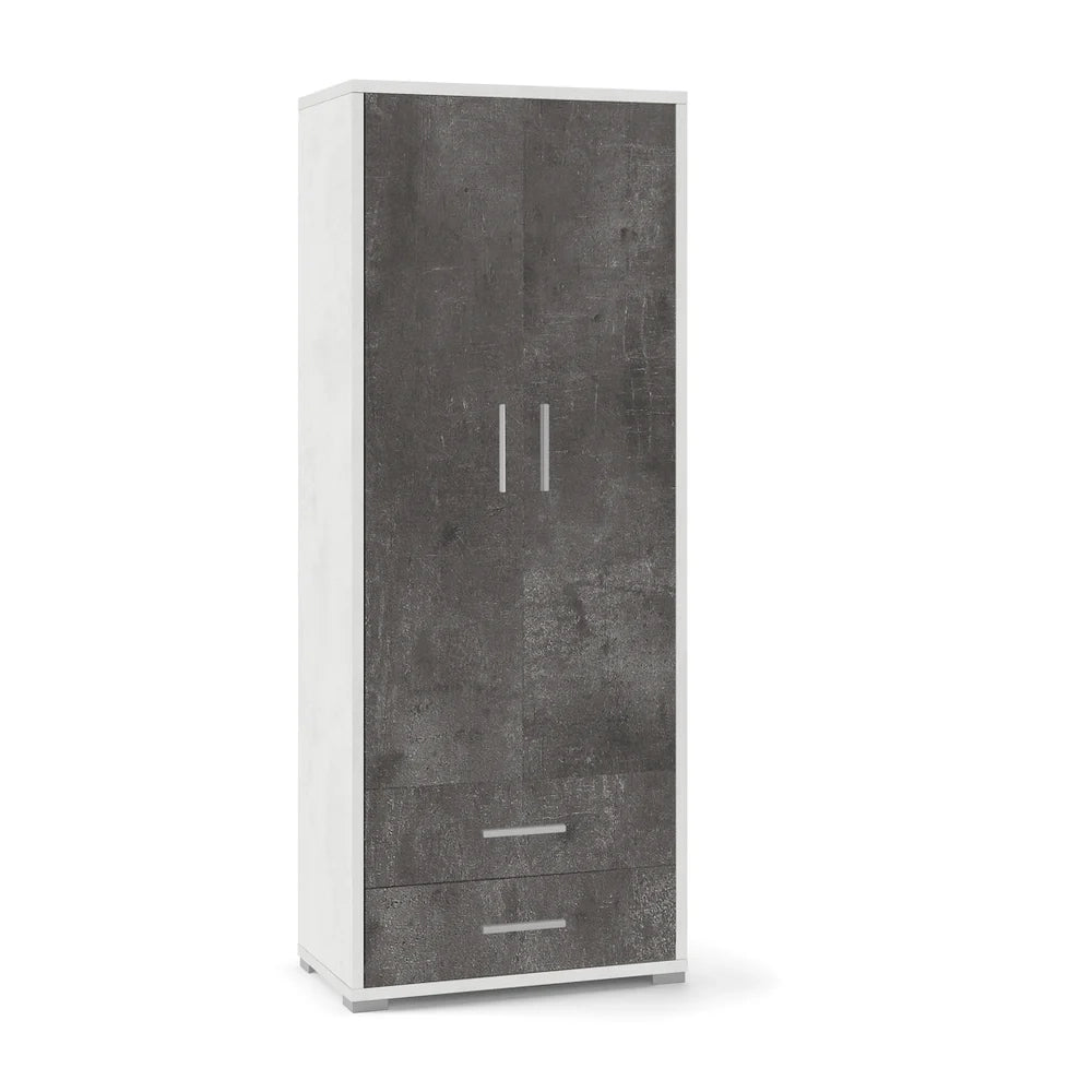 Armadio mobile 2 ante con 2 cassetti 71x41x182H cm in kit dal design elegante colore Ossido bianco e Ossido nero
