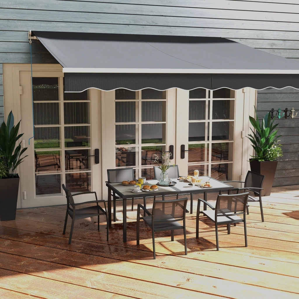 Set Tavolo e 6 Sedie Impilabili da Giardino in Tessuto a Rete e Tavolo Effetto Legno Grigio