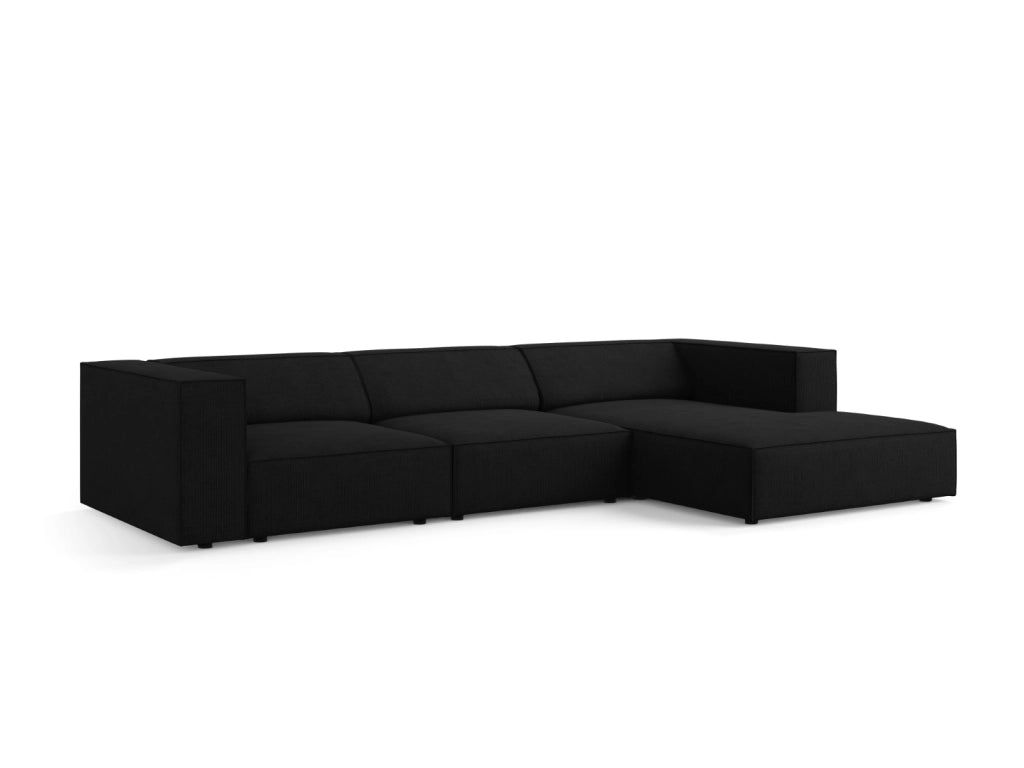 Cosmopolitan Design - Divano angolare destro "Arendal" 4 posti in ciniglia con effetto a coste nero 