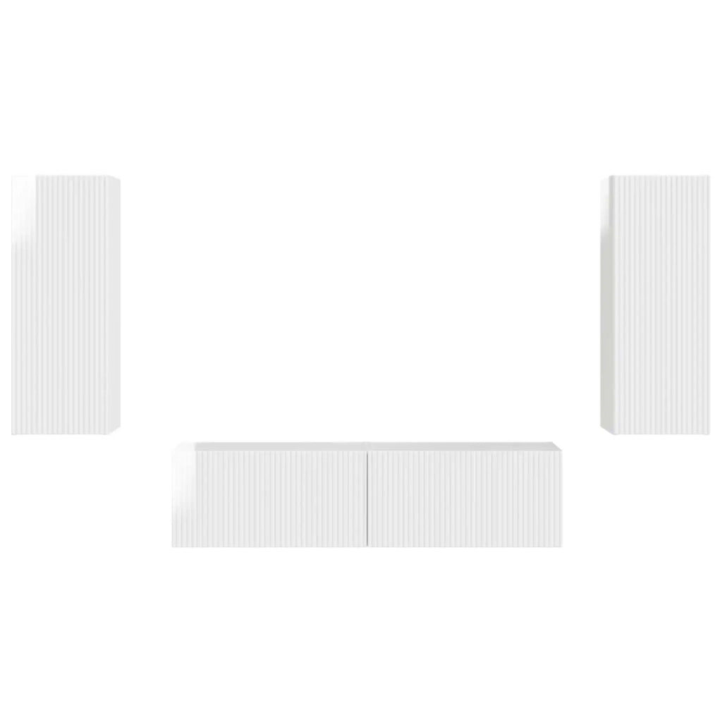 Set mobile TV 2 pz-Credenza per TV Bianco Lucido Legno multistrato 972927