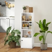 Libreria a 4 Livelli con Ripiani Aperti e Anta 40x30x120 cm Bianco