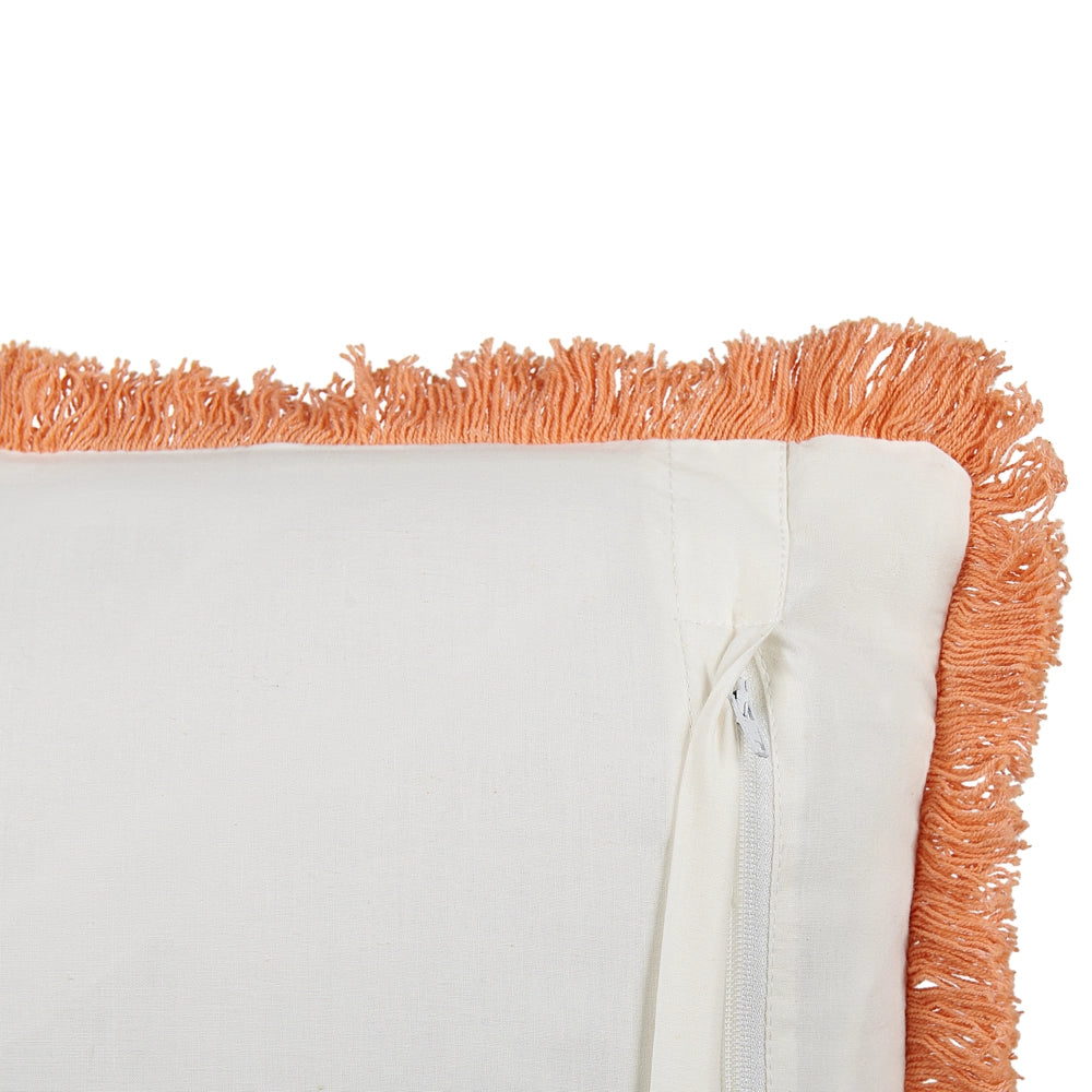Set di 2 cuscini decorativi bianchi e arancioni cotone 45 x 45 cm motivo floreale nappe fatto a mano rivestimento sfoderabile con imbottitura boho style
