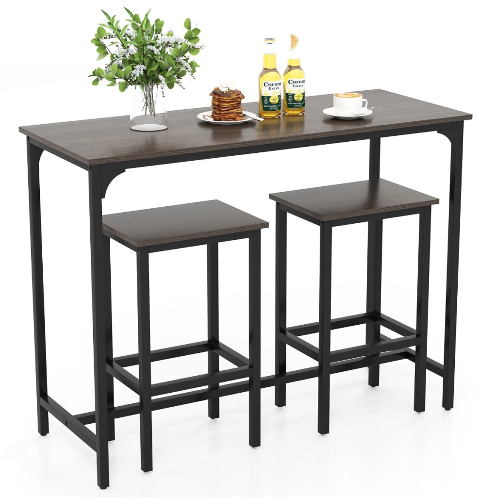 Set da pranzo 3 pezzi con tavolo industriale alto 120 cm, 2 sgabelli da bar e sedie per spazi piccoli Grigio-Tavoli e sedie da pranzo