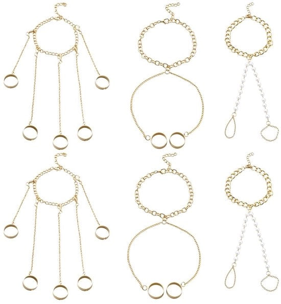 Set di bracciali a catenella rigida da 6 - Anelli per anello da regolare - Bracciali - Collane a catenella - Combinazione Oro/Ferro - Materiale duraturo