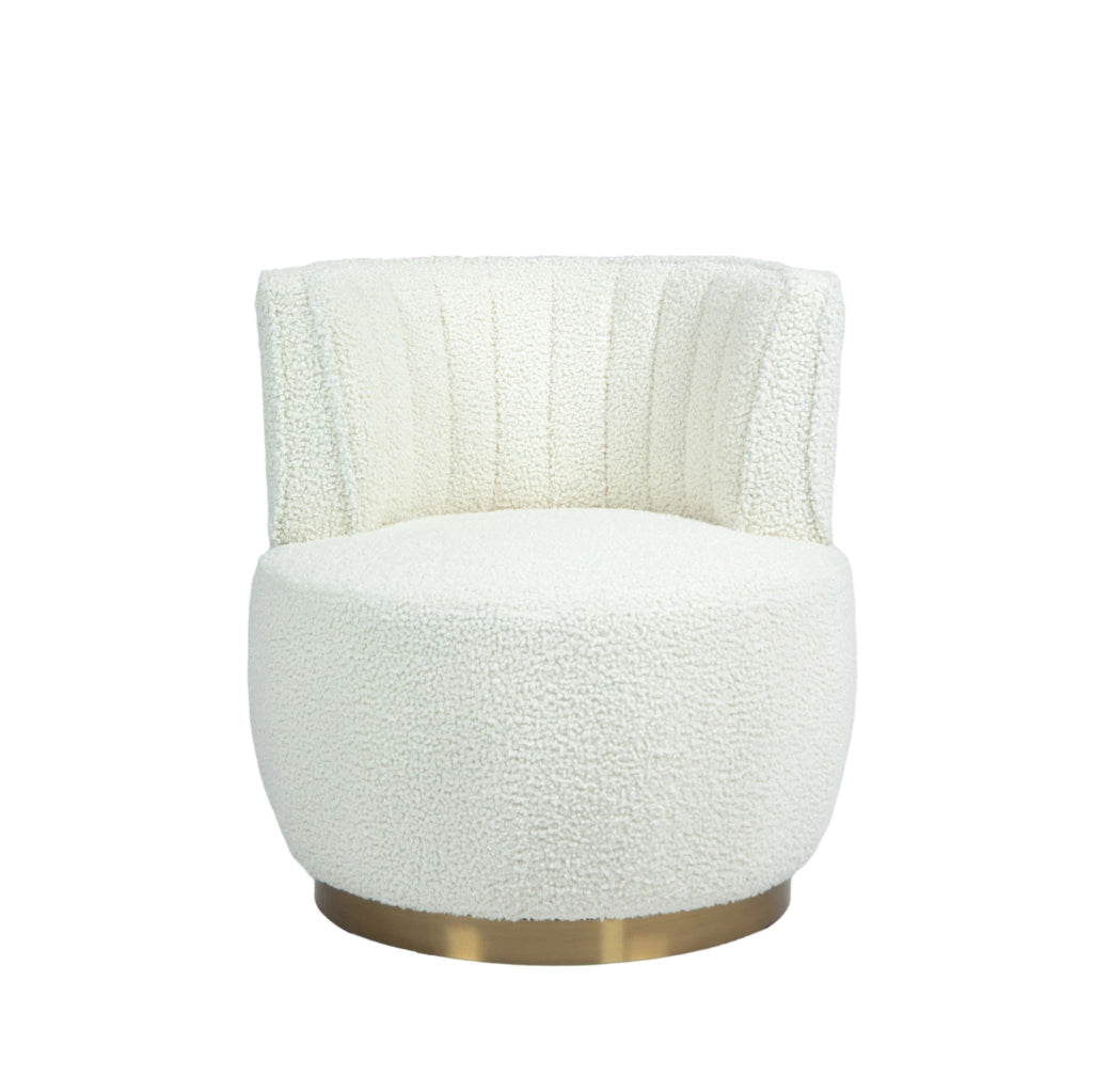 Poltrona girevole 360° in Teddy bianco; seduta imbottita; struttura in legno e metallo; 62;5x62x69;5 cm