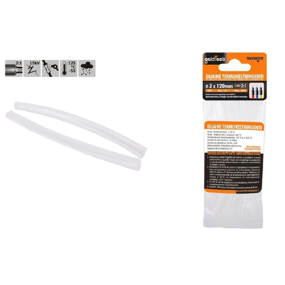 Trade Shop - Set 10pz Guaine Termorestringenti Termoretrattili Trasparenti 3x120mm Cavi 57072 -