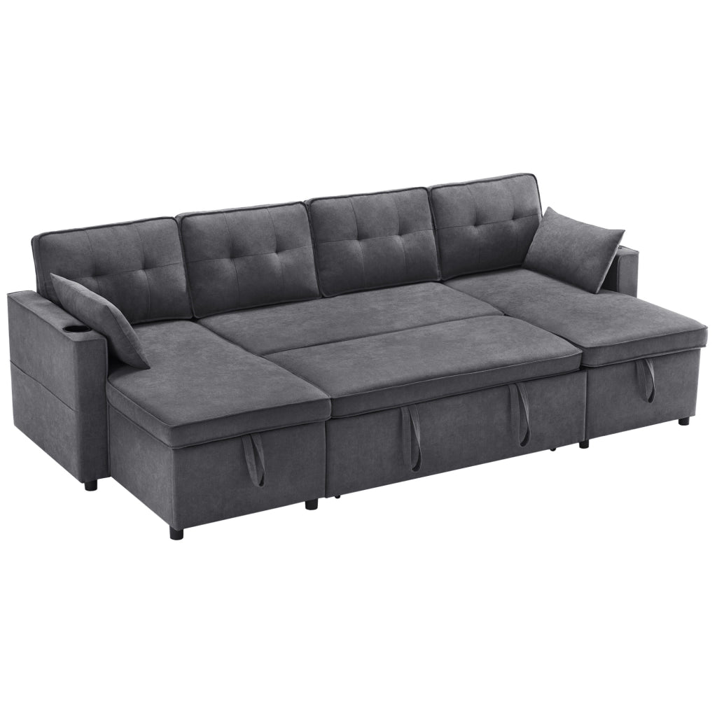 Divano letto angolare a U grigio 270 cm con contenitore
