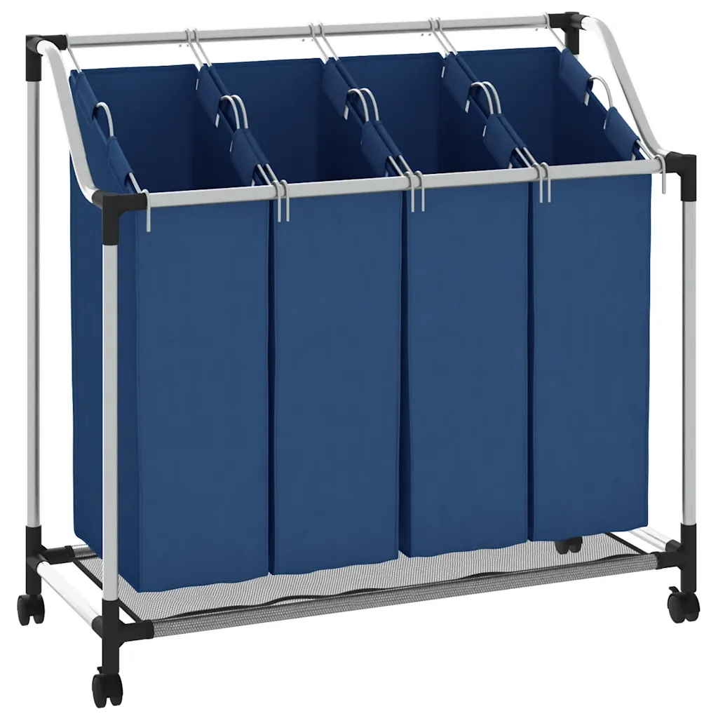 Portabiancheria con 4 Scomparti in Acciaio Blu 288332