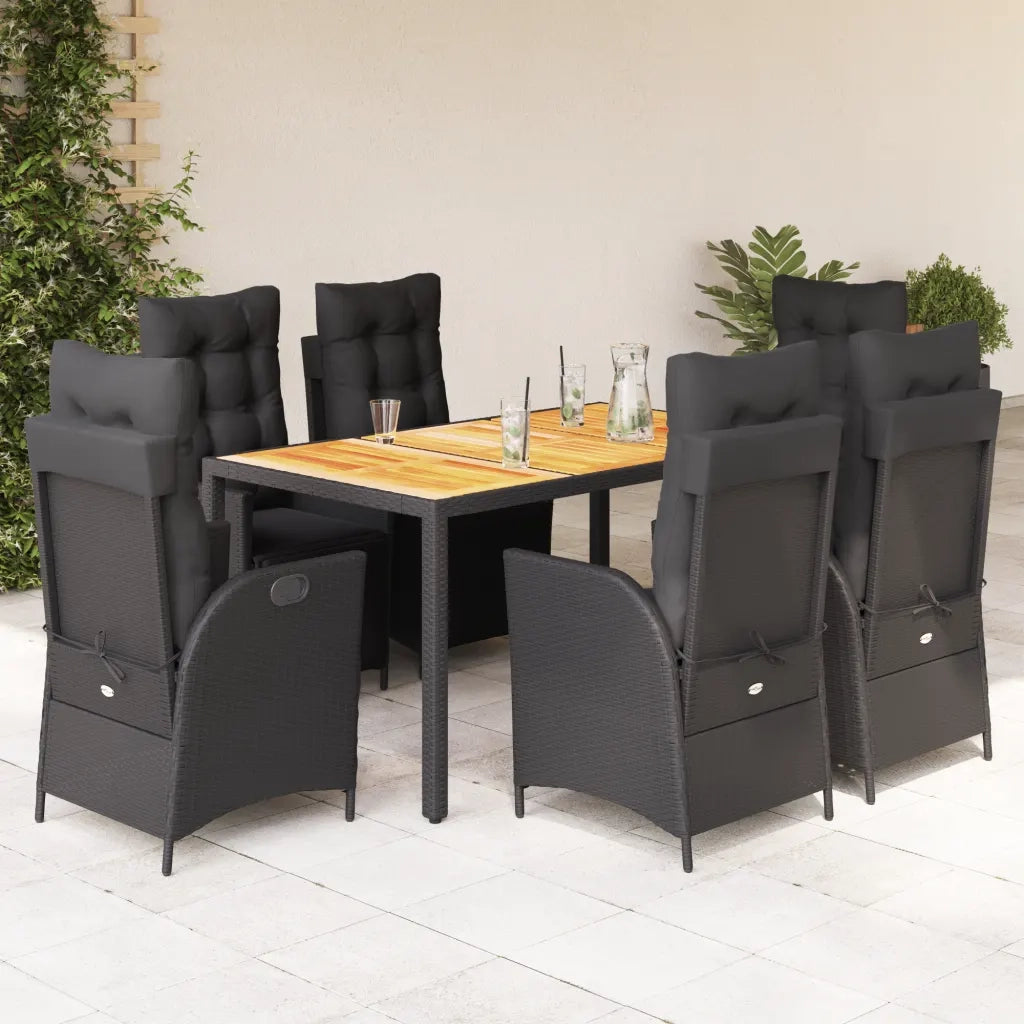 Set da Pranzo da Giardino 7 pz Nero con Cuscini in Polyrattan 3213341