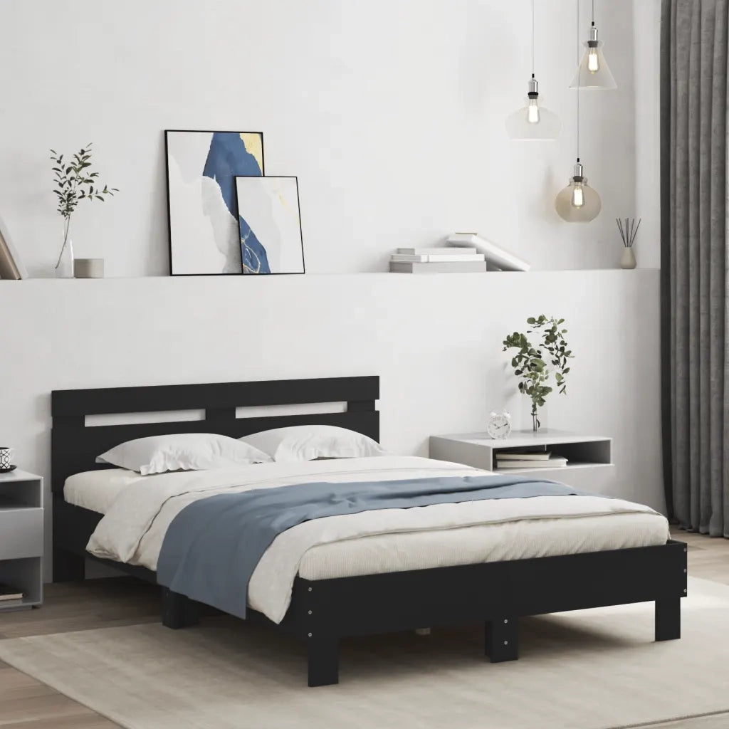 Giroletto con Testiera-Struttura Letto con testiera Nero 120x200 cm in Legno Multistrato