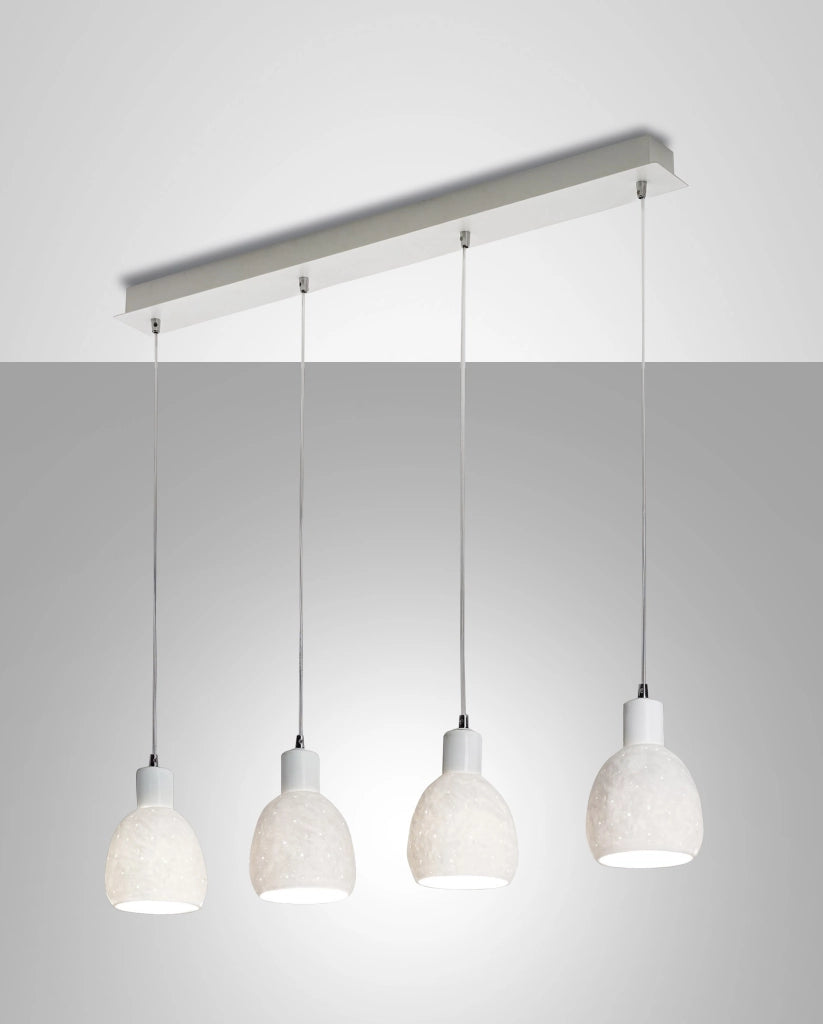 Marina Lampada a Sospensione Moderna in Metallo e Ceramica Bianca 4 Luci E27, Struttura Elegante per Illuminazione Interna 960x85mm