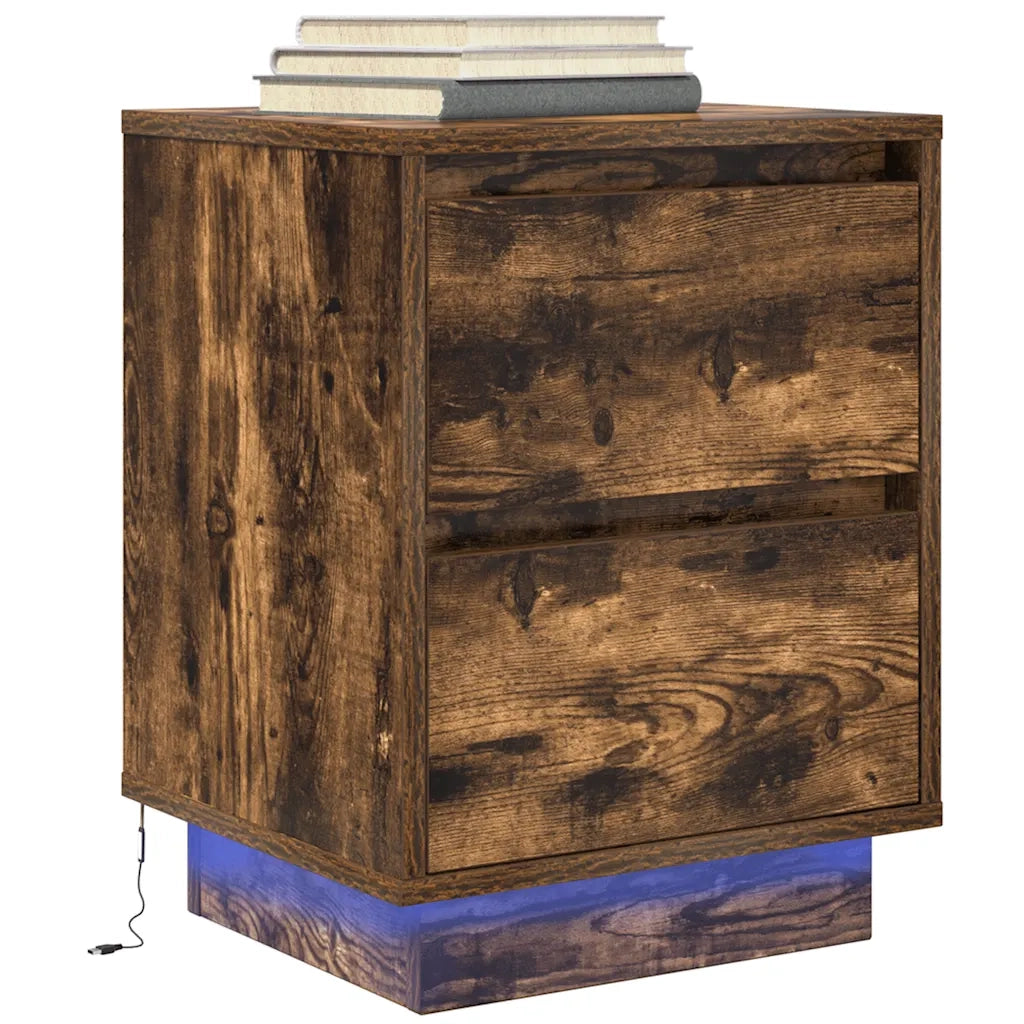 vidaXL Comodino con Luci LED Rovere Fumo 38x34x50 cm