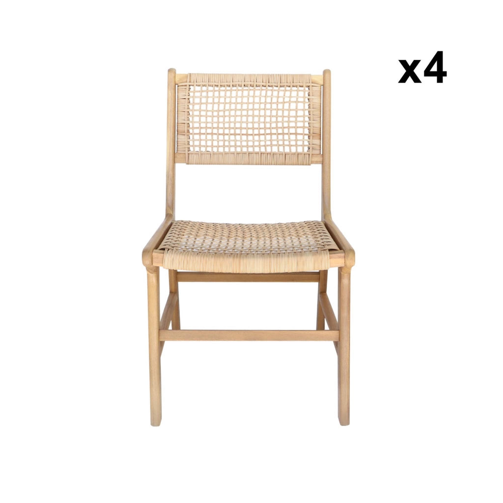 Set 4 sedie in canna e legno, marrone naturale