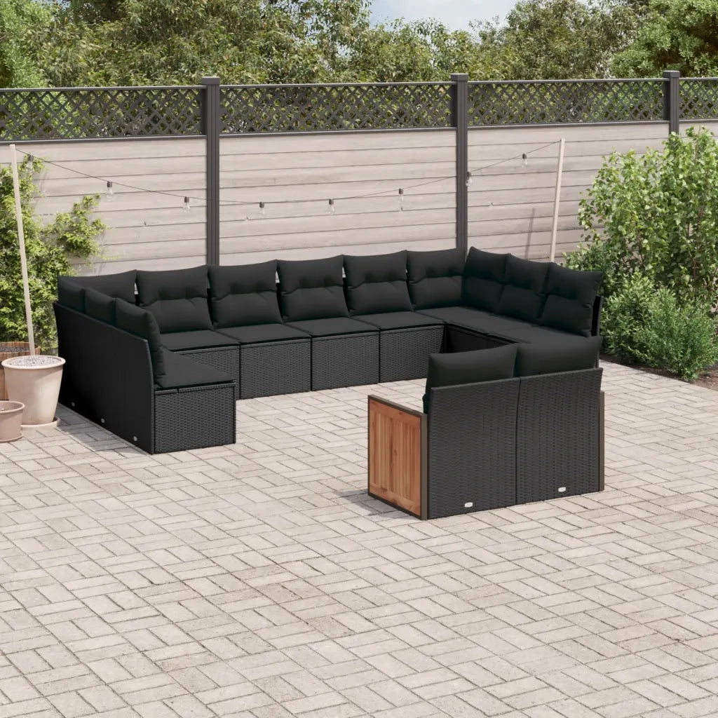 Set Divani da Giardino 12 pz con Cuscini Nero in Polyrattan 3228120