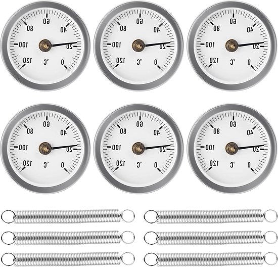Termometro di installazione 63 mm 0-120 °C - Tubo di riscaldamento - Clip-on veer - Bimetallico - Tubo di radiatore - Sistemi di riscaldamento - Caldaie.