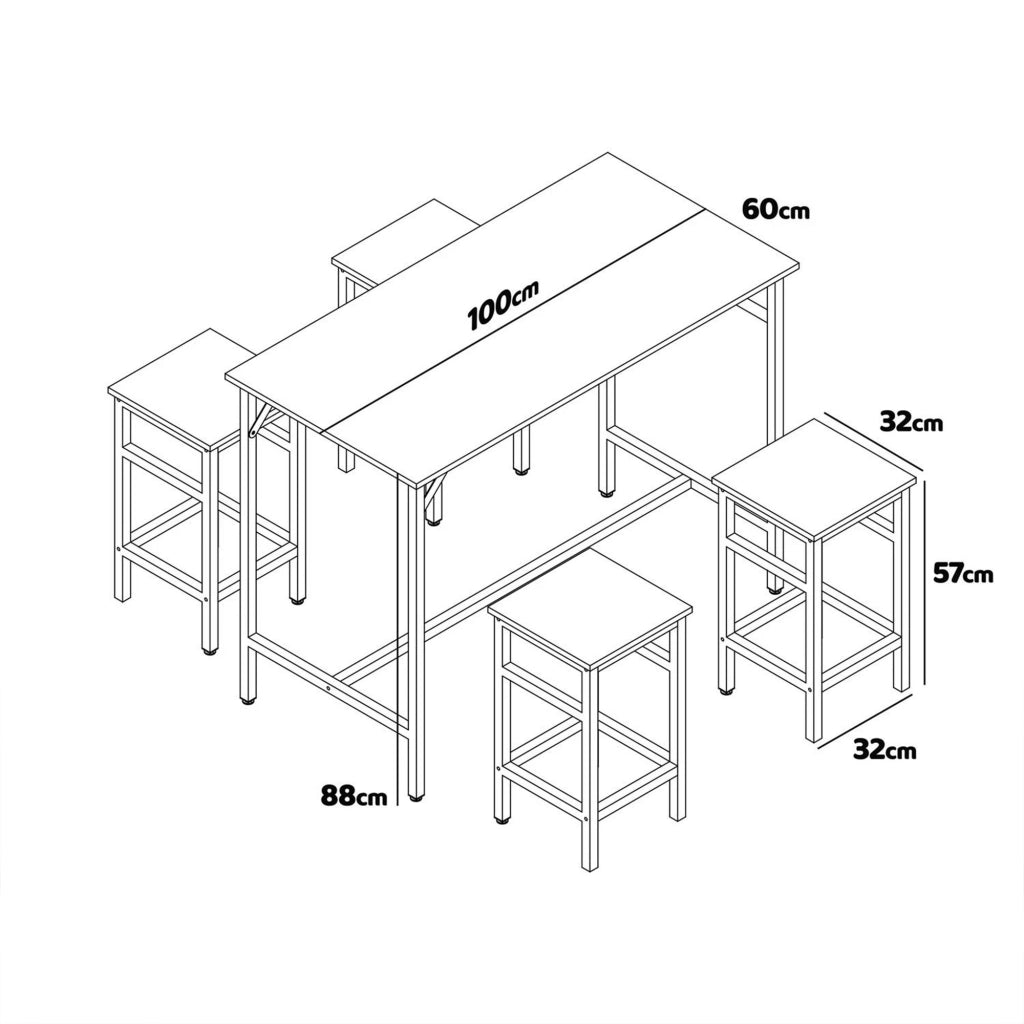 Sabi - Tavolo bar con 4 sgabelli quadrati in stile industrial bleach, set angolo breakfast