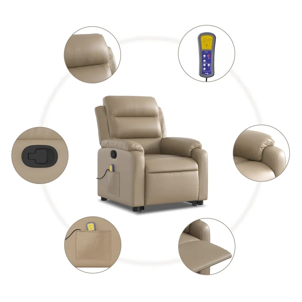 Poltrona Alzapersone Massaggi Reclinabile Cappuccino Similpelle 3205055