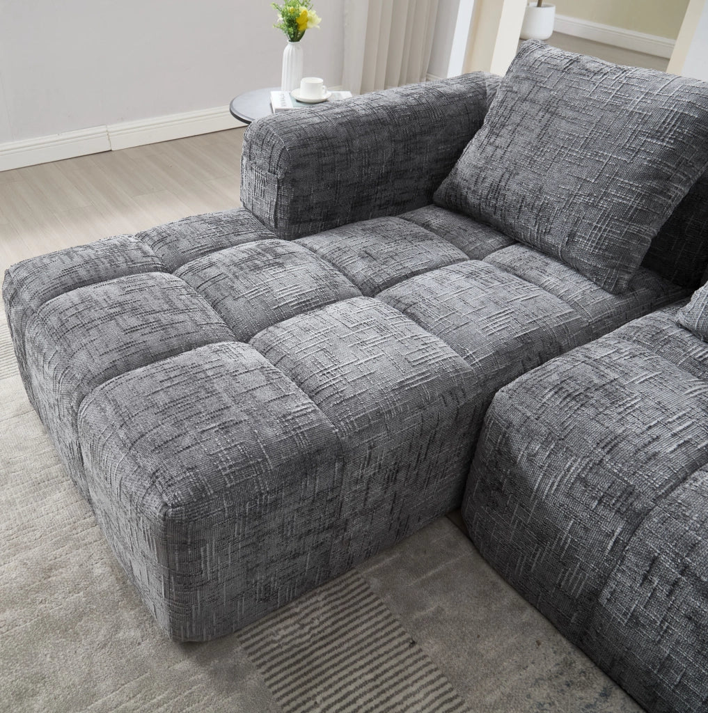 Divano angolare 250x158x60 cm senza installazione in chenille grigio