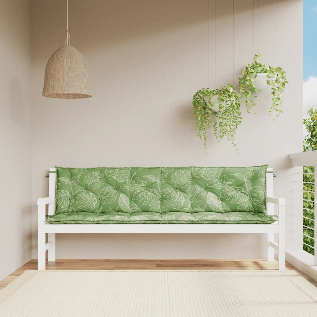 Cuscini Panca Giardino 2 pz-Set di 2 Cuscini per panchina da esterno Motivo a Foglie 200x50x7 cm Tessuto