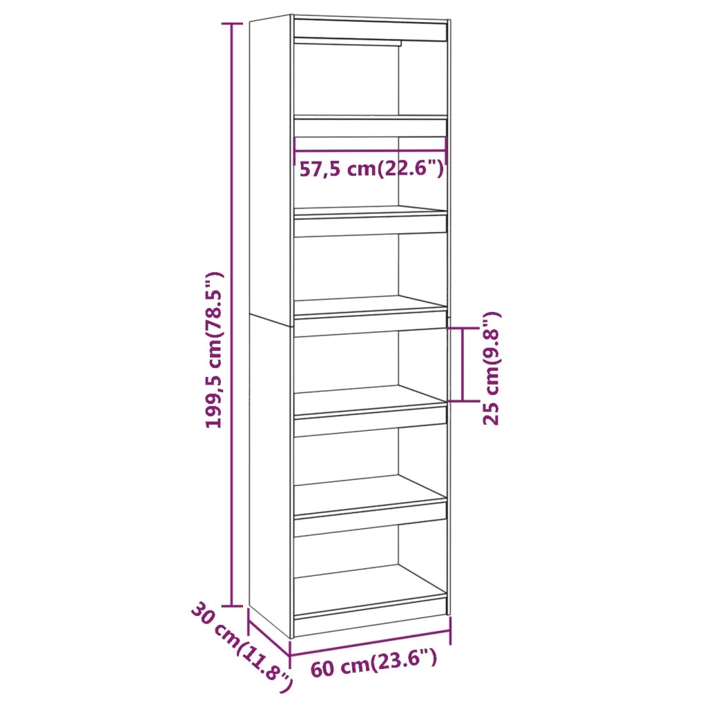 Libreria/Divisorio Bianco 60x30x199,5 cm Legno Massello di Pino 808179