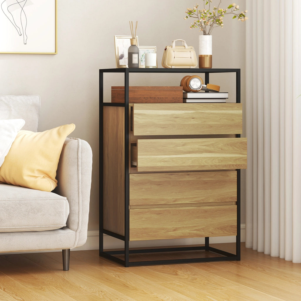 Cassettiera Moderna con 4 Cassetti ¨C Zephmum ¨C Grigio 60x40x94,5 cm