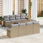 Set di SofÃ  da Giardino 9 Pezzi con Cuscini Beige in Rattan Sintetico