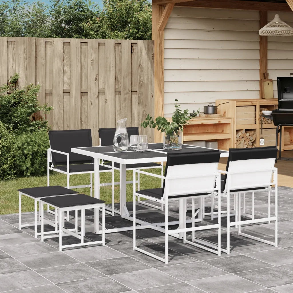 Set da Pranzo da Giardino 9 pz | Set Salotto da Giardino con Cuscini Bianco in Textilene