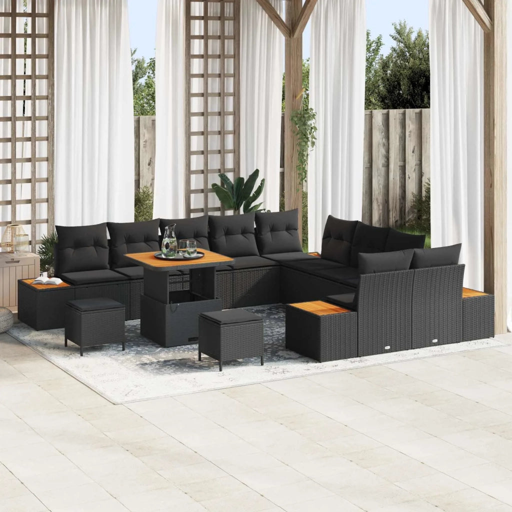 Set Divano da Giardino con cuscino 13 pcs Nero Poly Rattan 3364919