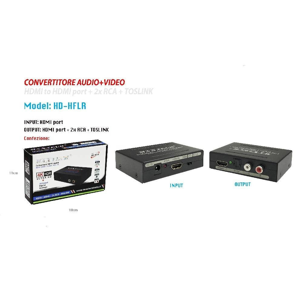 Trade Shop - Convertitore Estrattore Hdmi Audio Video 4k Hdmi 2x Rca Toslink Maxtech Hd-hflr -