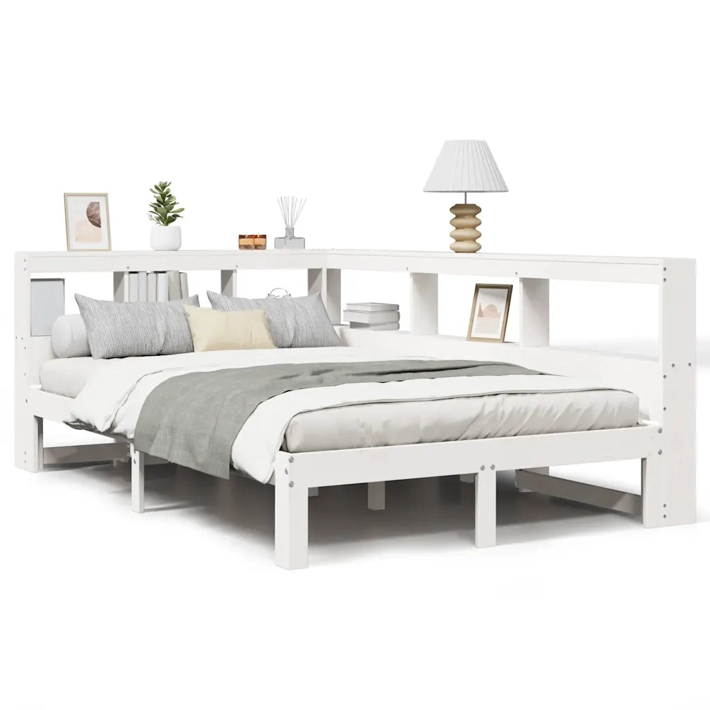 Letto Libreria senza Materasso-Struttura Letto con contenitore Bianco 135x190 cm Legno di Pino 456879