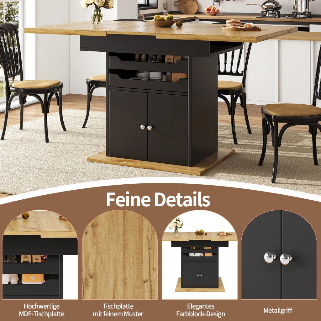 TAVOLO Allungabile 110-140x80x76 cm in MDF Nero