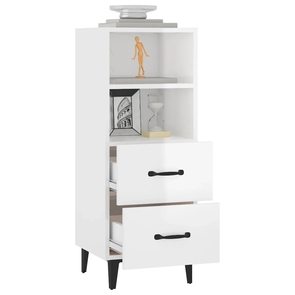 Credenza | Madia | Buffet da pranzo | Armadio da pranzo 34,5x34x90 cm in Legno Multistrato Bianco Lucido